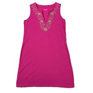 Lands' End Women's Sleeveless Embroidered Stretch Dress Pink S Pockets Casual